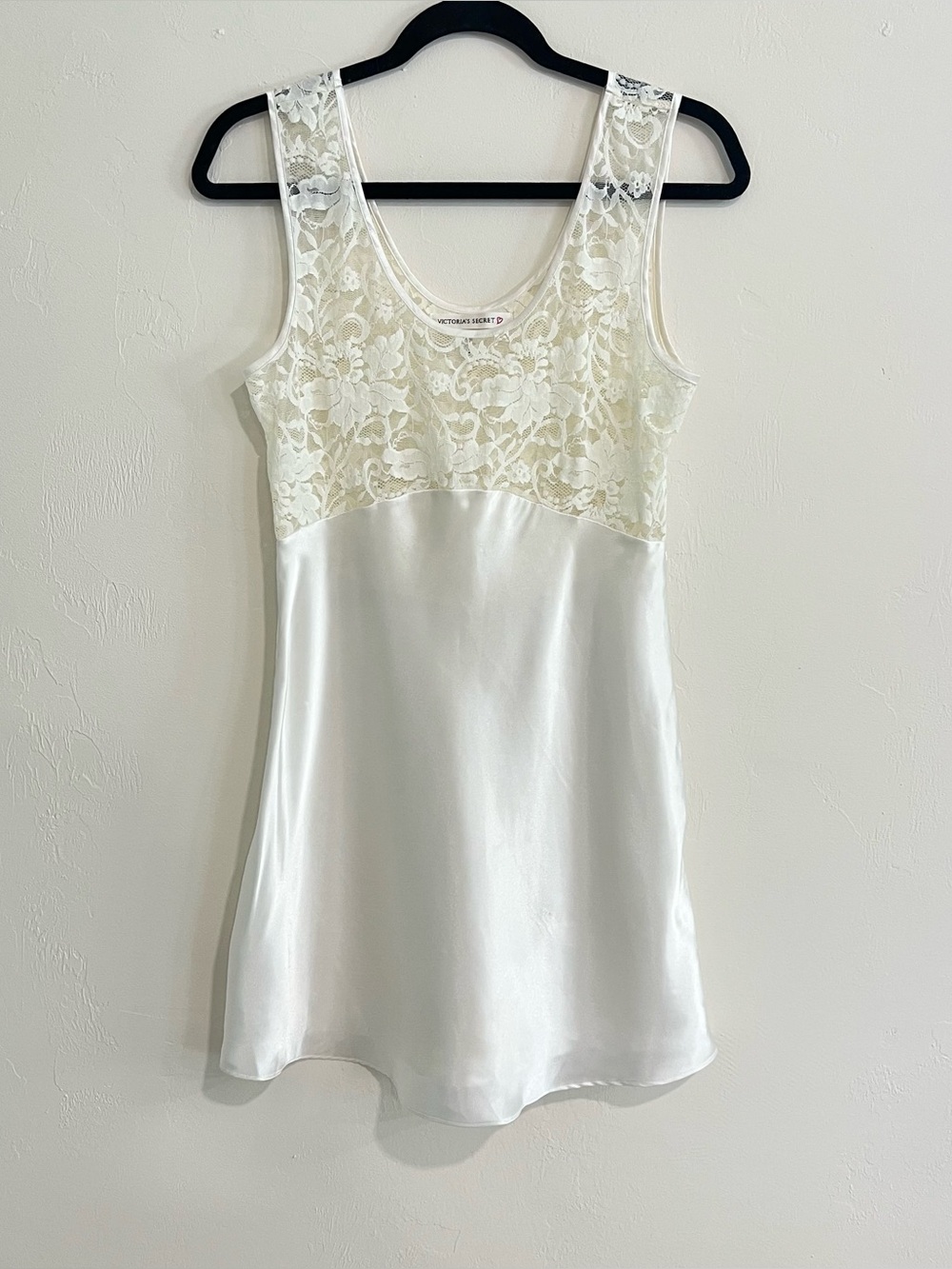Victoria's Secret Satin Sheer Lace Slip Babydoll Dress White Med Cottagecore